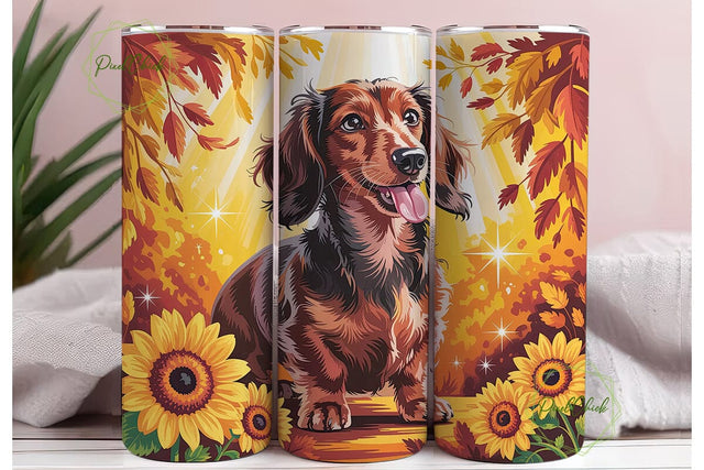 Autumn Dog Sunflowers 20oz Tumbler Wrap Sublimation PixelChick 