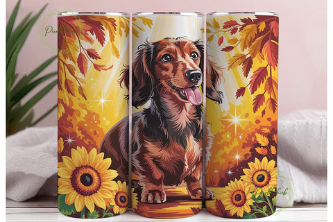 Autumn Dog Sunflowers 20oz Tumbler Wrap Sublimation PixelChick 