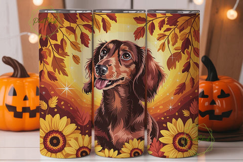 Autumn Dog Sunflowers 20oz Tumbler Wrap Sublimation PixelChick 