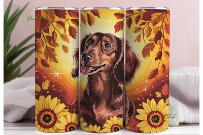 Autumn Dog Sunflowers 20oz Tumbler Wrap Sublimation PixelChick 