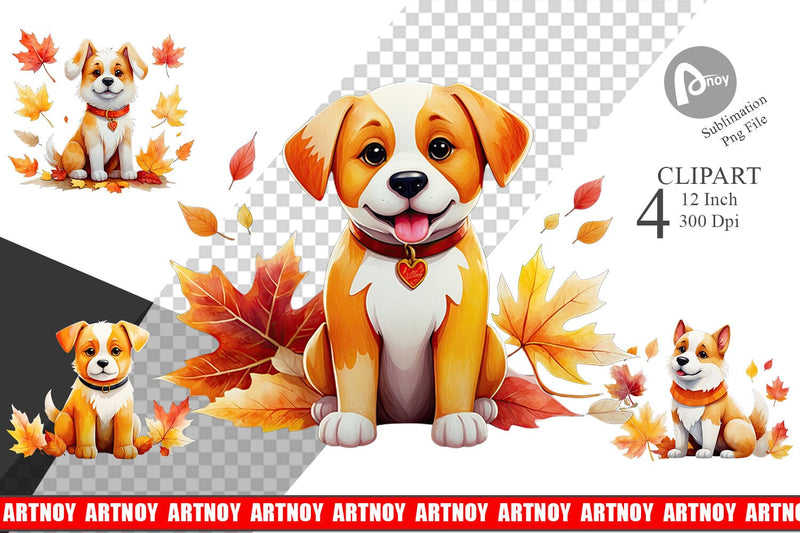 Autumn Dog Watercolor Clipart Sublimation artnoy 