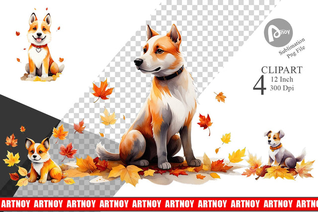 Autumn Dog Watercolor Clipart Sublimation artnoy 