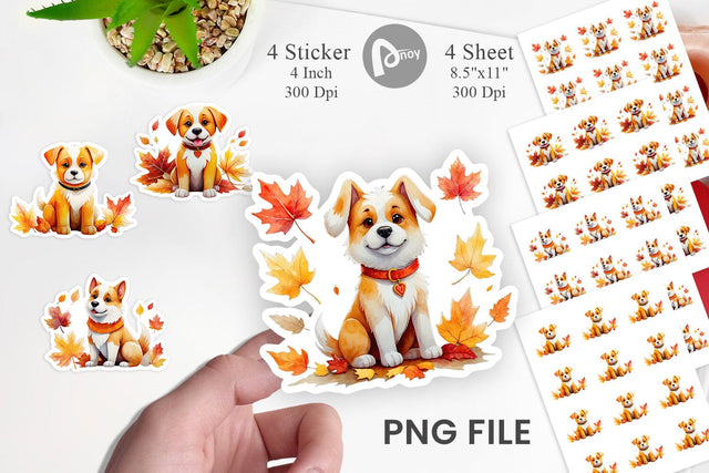 Autumn Dog Watercolor Sticker Sublimation artnoy 