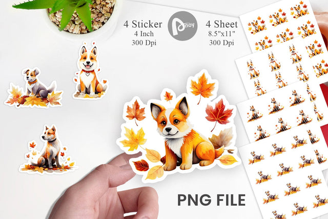 Autumn Dog Watercolor Sticker Sublimation artnoy 