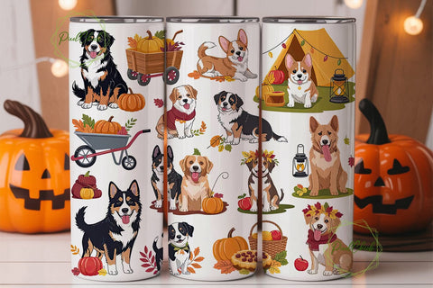 Autumn Dogs 20oz Tumbler Wrap Sublimation PixelChick 