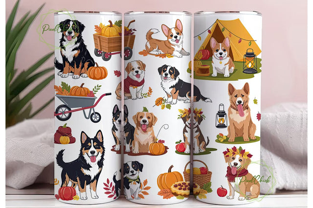 Autumn Dogs 20oz Tumbler Wrap Sublimation PixelChick 