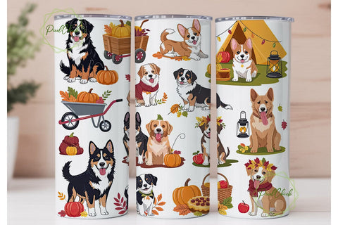 Autumn Dogs 20oz Tumbler Wrap Sublimation PixelChick 