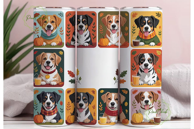 Autumn Dogs Tumbler Wrap PNG Sublimation PixelChick 