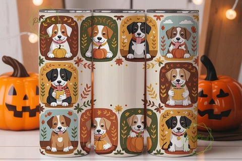 Autumn Dogs Tumbler Wrap PNG Sublimation PixelChick 