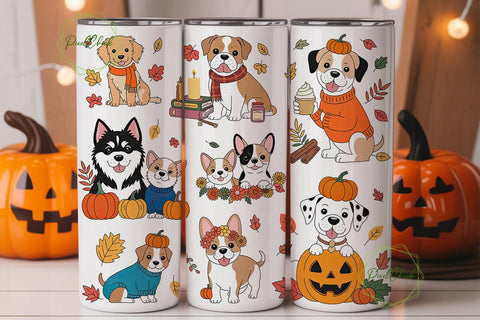 Autumn Dogs Tumbler Wrap PNG Sublimation PixelChick 