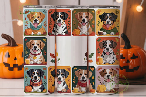 Autumn Dogs Tumbler Wrap PNG Sublimation PixelChick 