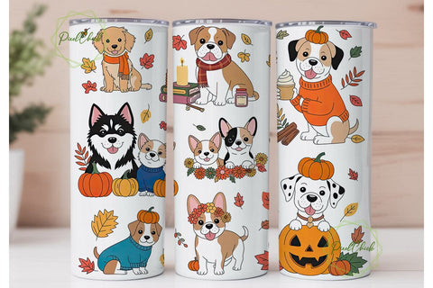 Autumn Dogs Tumbler Wrap PNG Sublimation PixelChick 