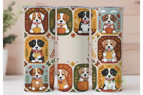 Autumn Dogs Tumbler Wrap PNG Sublimation PixelChick 
