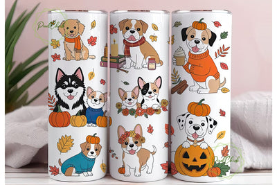 Autumn Dogs Tumbler Wrap PNG Sublimation PixelChick 