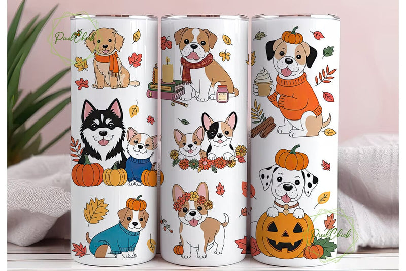 Autumn Dogs Tumbler Wrap PNG Sublimation PixelChick 