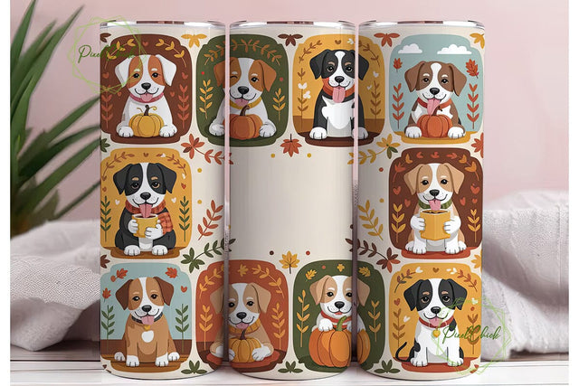 Autumn Dogs Tumbler Wrap PNG Sublimation PixelChick 