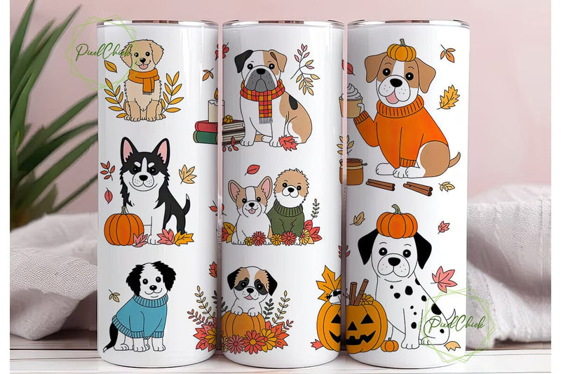 Autumn Dogs Tumbler Wrap PNG Sublimation PixelChick 