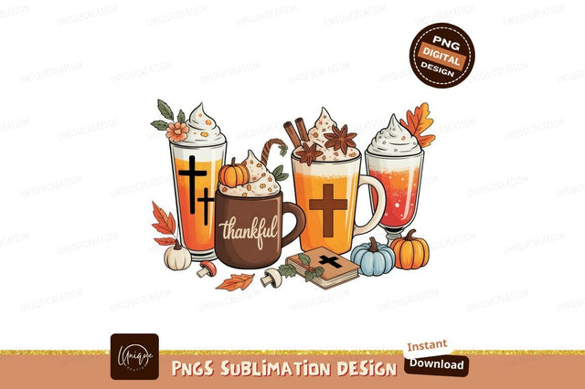 Autumn drinks with religious symbols coffee pumpkin Sublimation Designangry 