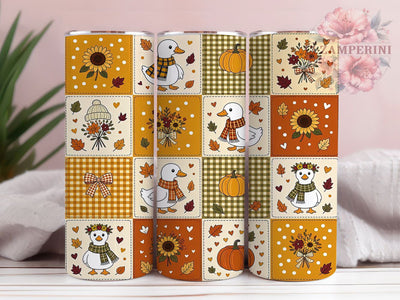 Autumn Duck Patchwork 20oz Tumbler, Autumn Duck, Patchwork Pattern, Fall Theme, Rustic Charm, Cozy Style, 20oz Wrap, Sublimation Tumbler Sublimation Li Zamperini 