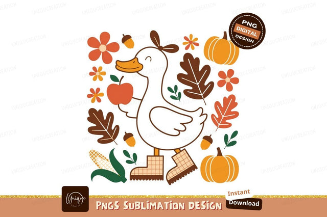 Autumn duck with apple and pumpkins corn Sublimation Designangry 