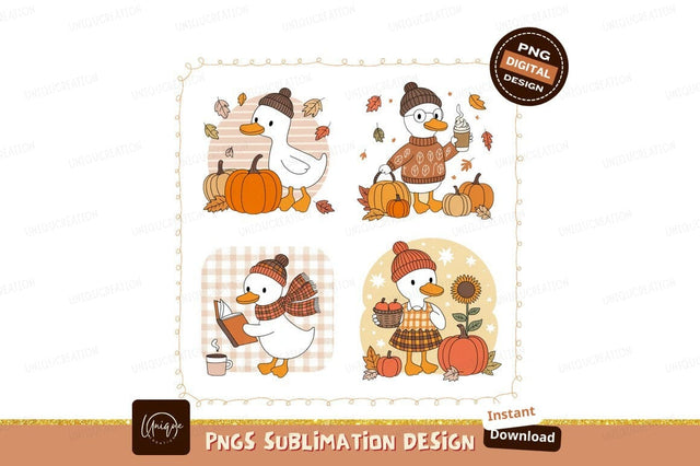 Autumn ducks with pumpkins and leaves scarf Sublimation Designangry 