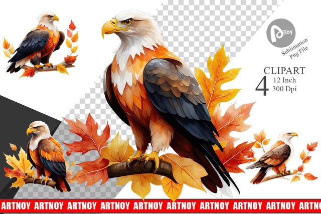Autumn Eagle Watercolor Clipart Sublimation artnoy 