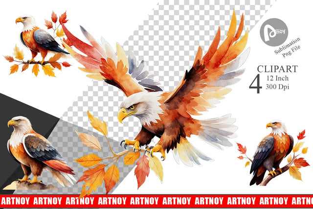 Autumn Eagle Watercolor Clipart Sublimation artnoy 