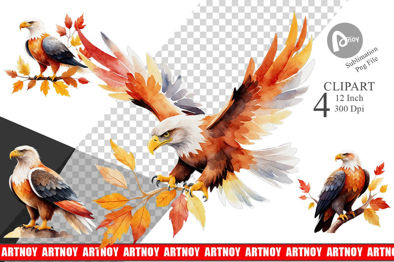 Autumn Eagle Watercolor Clipart Sublimation artnoy 