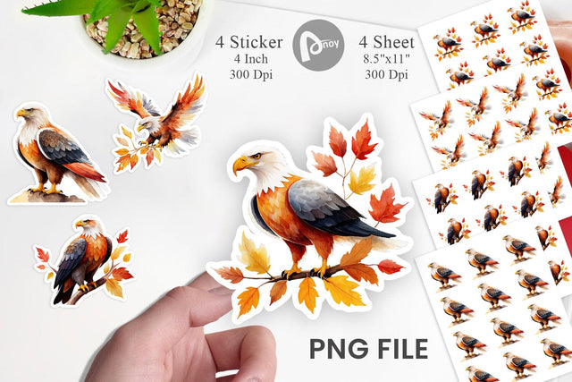 Autumn Eagle Watercolor Sticker Sublimation artnoy 