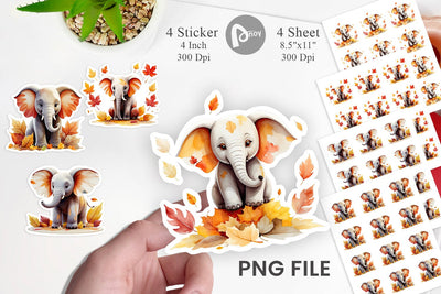 Autumn Elephant Watercolor Sticker Sublimation artnoy 