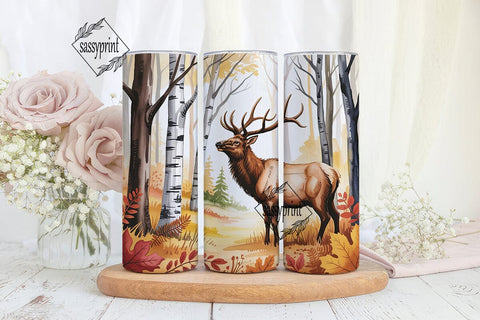 Autumn Elk Forest Tumbler Wrap PNG Sublimation sassyprint 