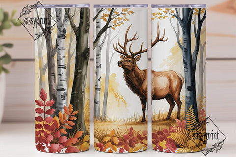 Autumn Elk Forest Tumbler Wrap PNG Sublimation sassyprint 