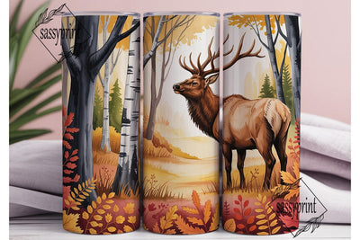 Autumn Elk Forest Tumbler Wrap PNG Sublimation sassyprint 