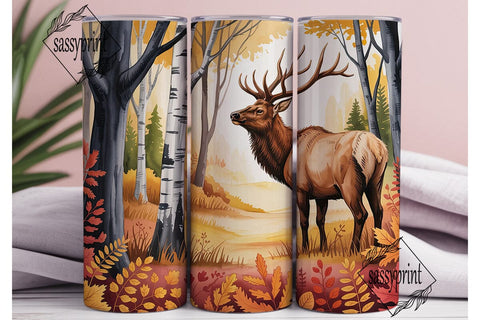 Autumn Elk Forest Tumbler Wrap PNG Sublimation sassyprint 