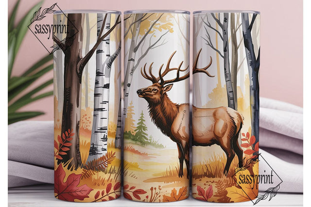 Autumn Elk Forest Tumbler Wrap PNG Sublimation sassyprint 