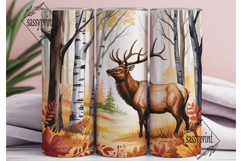 Autumn Elk Forest Tumbler Wrap PNG Sublimation sassyprint 