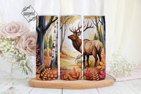 Autumn Elk Forest Tumbler Wrap PNG Sublimation sassyprint 