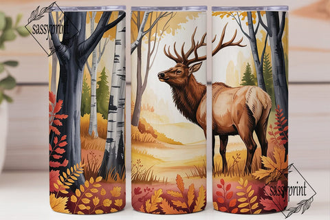 Autumn Elk Forest Tumbler Wrap PNG Sublimation sassyprint 