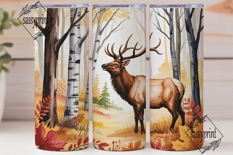 Autumn Elk Forest Tumbler Wrap PNG Sublimation sassyprint 