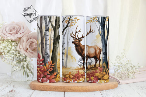 Autumn Elk Forest Tumbler Wrap PNG Sublimation sassyprint 