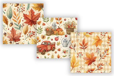 Autumn Fall Digital Paper Pack, Seamless Watercolor Pattern Bundle, Printable Scrapbook Paper, Cozy Harvest Design Collection Digital Pattern FloridPrintables 