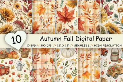 Autumn Fall Digital Paper Pack, Seamless Watercolor Pattern Bundle, Printable Scrapbook Paper, Cozy Harvest Design Collection Digital Pattern FloridPrintables 