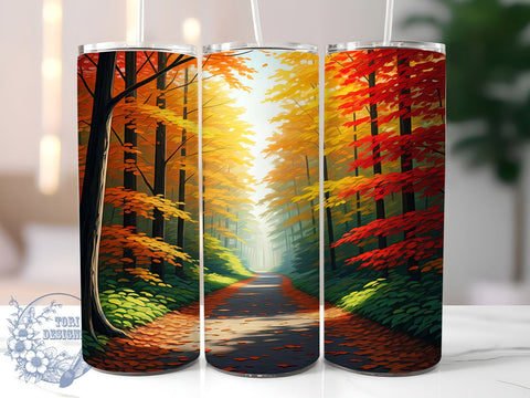 Autumn Fall Foliage Forest Path 20oz Tumbler Wrap, Forest Path, Seasonal Decor, Nature Lover Gift, Sublimation Design Sublimation ToriDesigns 