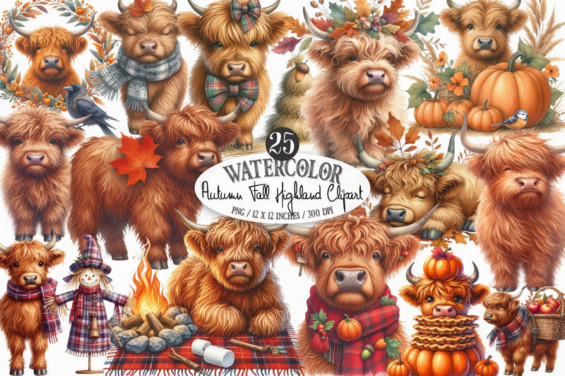 Autumn Fall Highland Cow Clipart Sublimation SVGista 