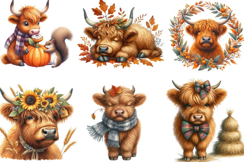 Autumn Fall Highland Cow Clipart Sublimation SVGista 
