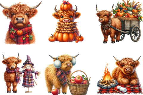 Autumn Fall Highland Cow Clipart Sublimation SVGista 
