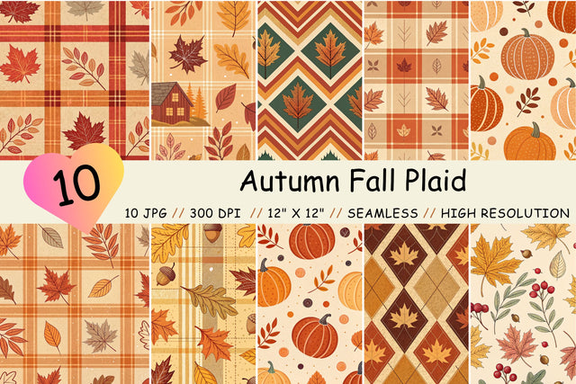 Autumn Fall Plaid Seamless Pattern Digital Paper Digital Pattern FloridPrintables 