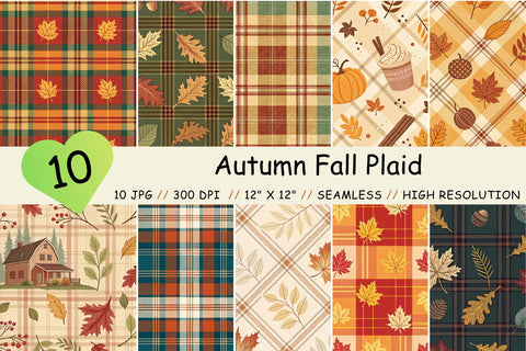 Autumn Fall Plaid Seamless Pattern, Digital Papers Digital Pattern FloridPrintables 