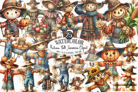 Autumn Fall Scarecrow Clipart Sublimation SVGista 