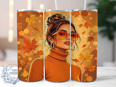 Autumn Fashion Woman 20oz Tumbler, Fashion Woman Motif, Autumn Art Design, Cozy Theme, Elegant Accent, Chic Charm, Sublimation Wrap, 20oz Tumbler Sublimation ToriDesigns 